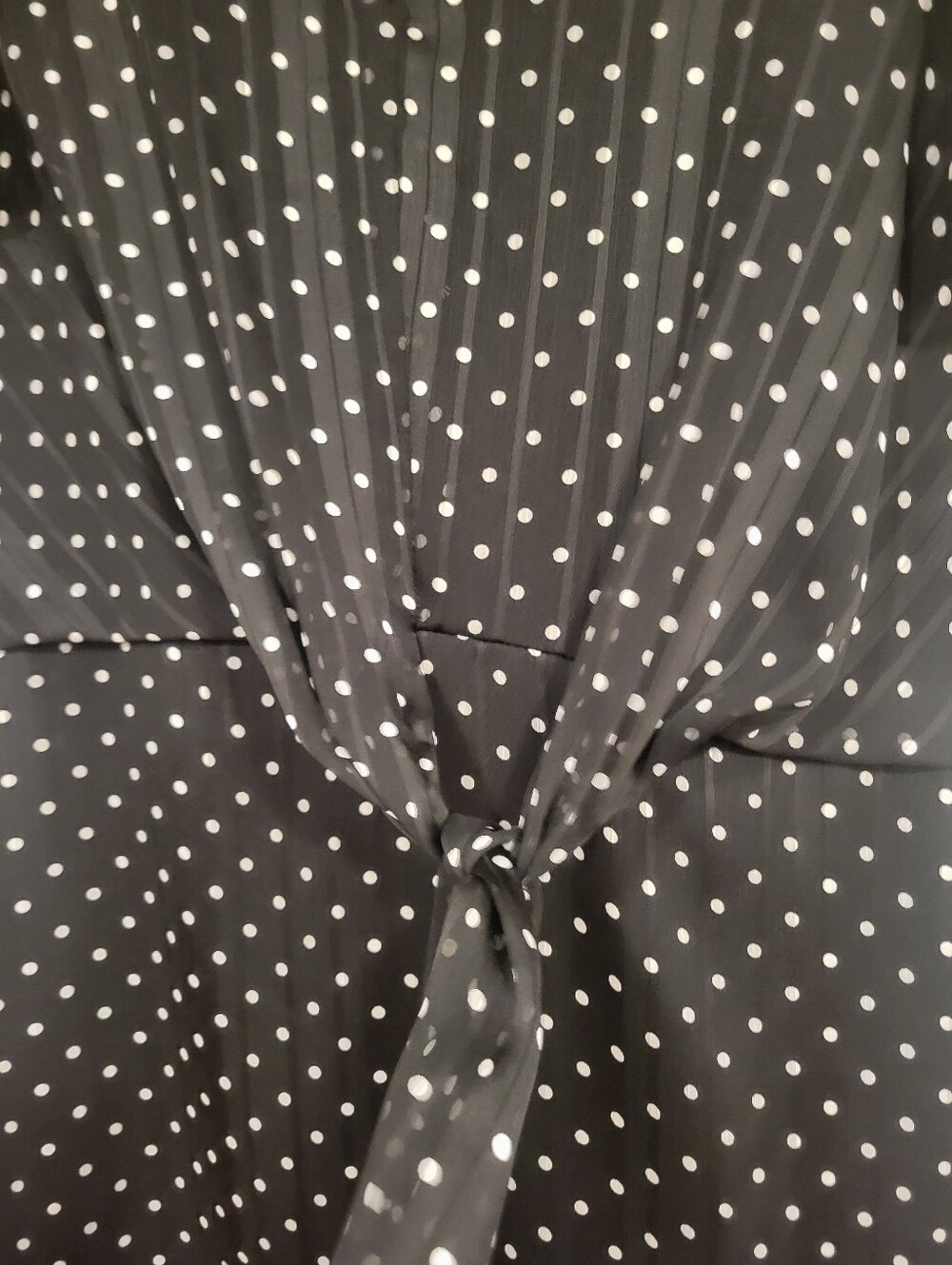 Lauren Ralph Lauren Black & White Polka Dot Dress Front Tie V Neck 10 Careerwear - Picture 2 of 16